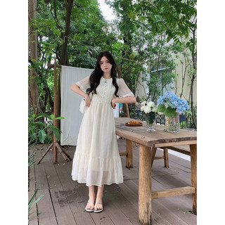 [ORDER] Váy babydoll Voan Tiểu Thư  Trắng Ngà Phối Ren Ngắn Tay Phong Cách trẻ Trung Mới Mùa Hè