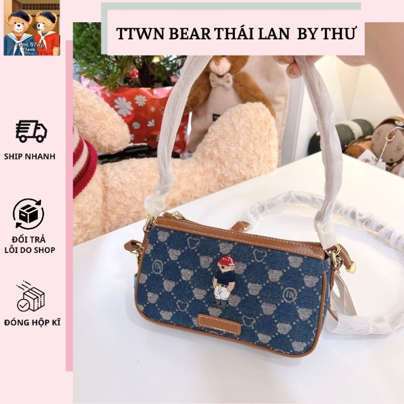 Túi đeo vai màu trắng và xanh họa tiết gấu TTWN BEAR chính hãng TN 2304