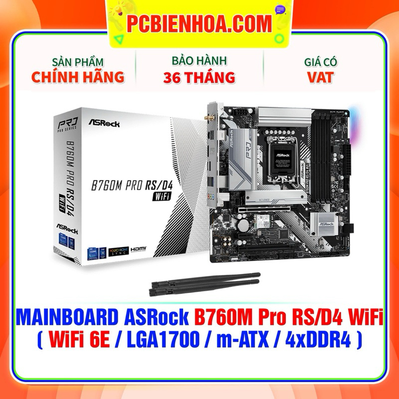 Siêu rẻ Bo mạch chủ Asrock B760M PRO RS/D4 WIFI- hàng chính hãng 36T