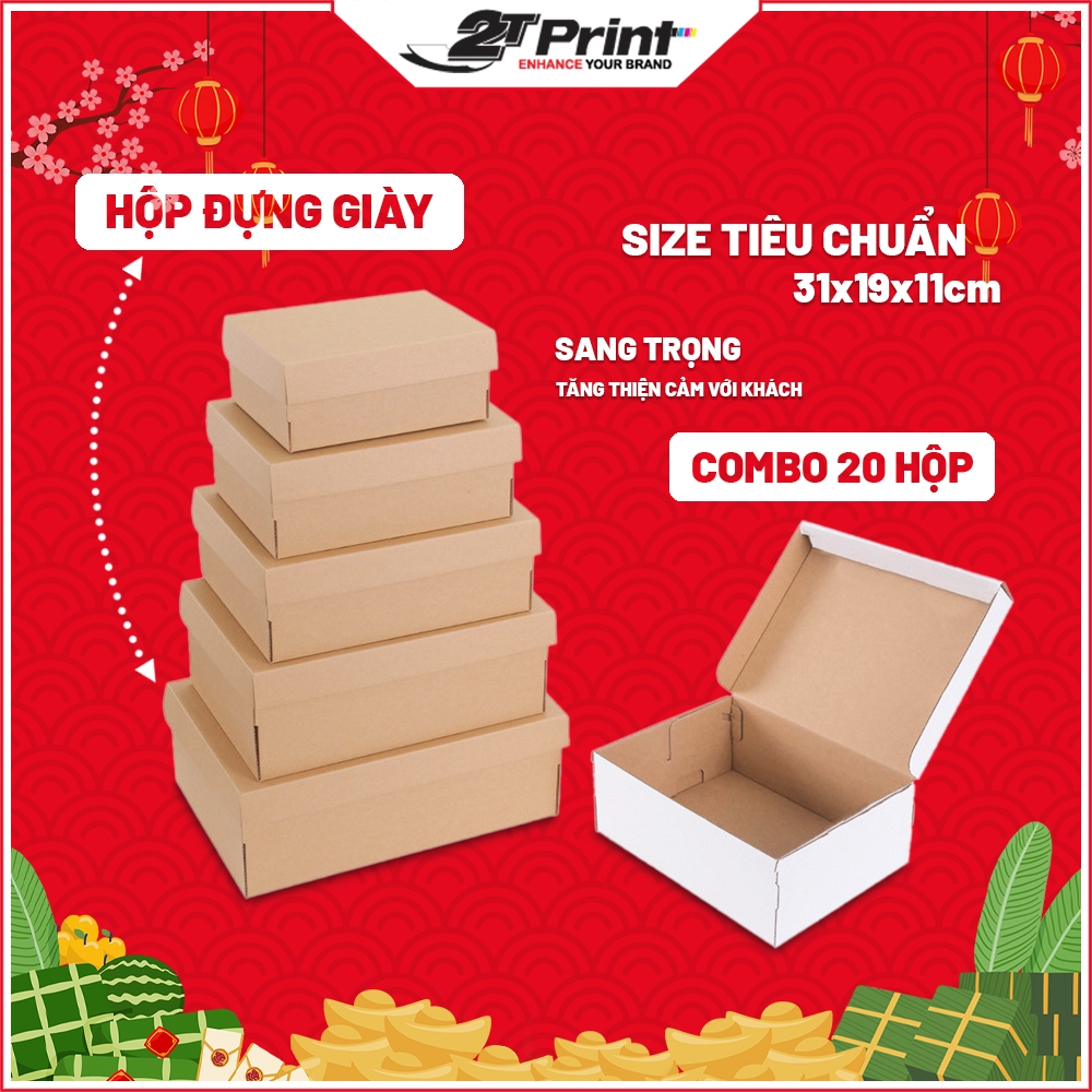 Combo 20 Hộp Giấy Đựng Giày Size 31x19x11cm - Chất Liệu Giấy Carton Cứng Cáp Chắc Chắn, Không Mùi, Chống Biến Dạng