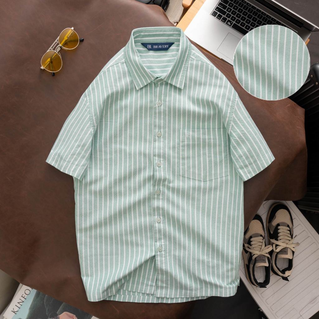 Áo sơ mi nam ngắn tay BR Xanh Mint, vải ford, thoáng mát, thấm hút tốt, form regular fit, BAF01 - Bravery