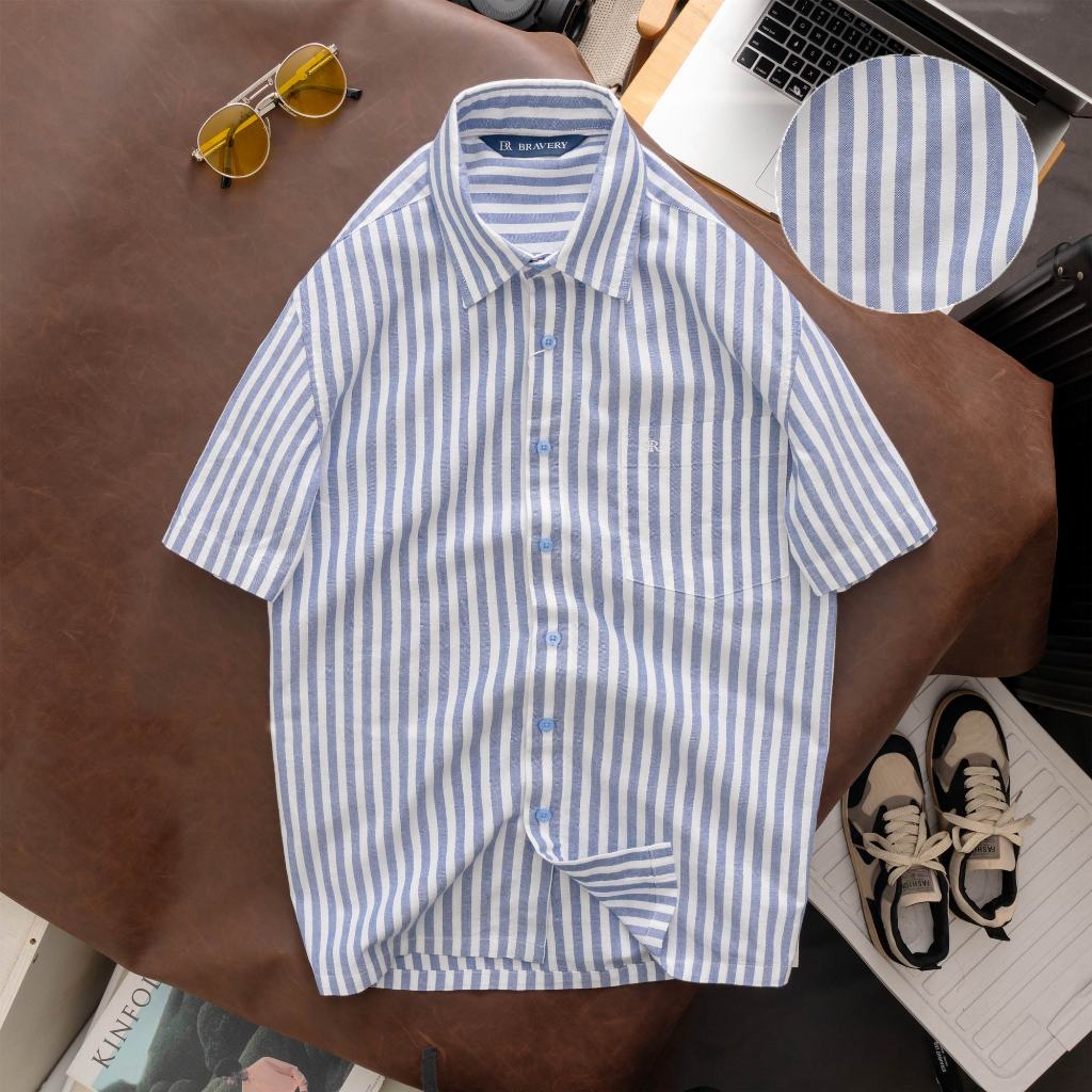 Áo sơ mi nam ngắn tay BR Xanh Mint, vải ford, thoáng mát, thấm hút tốt, form regular fit, BAF01 - Bravery