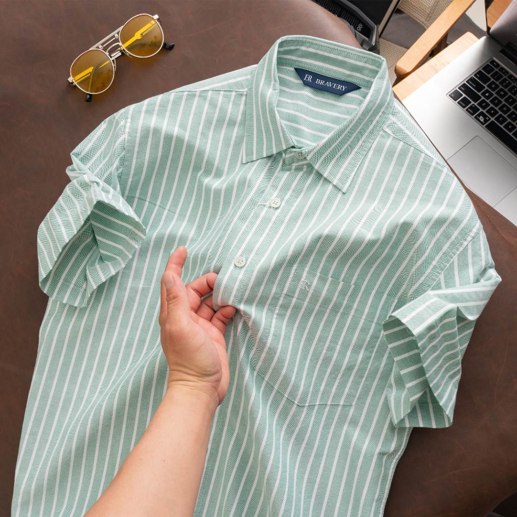 Áo sơ mi nam ngắn tay BR Xanh Mint, vải ford, thoáng mát, thấm hút tốt, form regular fit, BAF01 - Bravery
