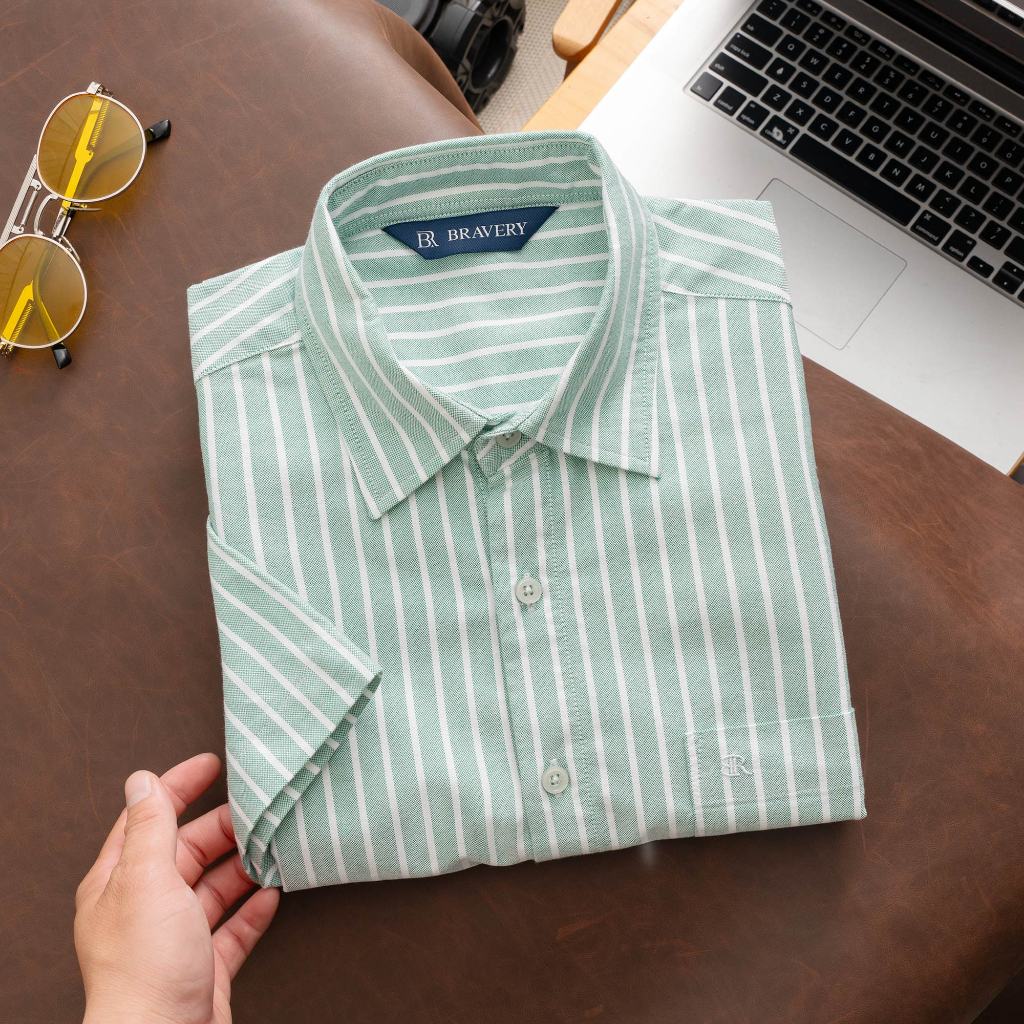 Áo sơ mi nam ngắn tay BR Xanh Mint, vải ford, thoáng mát, thấm hút tốt, form regular fit, BAF01 - Bravery