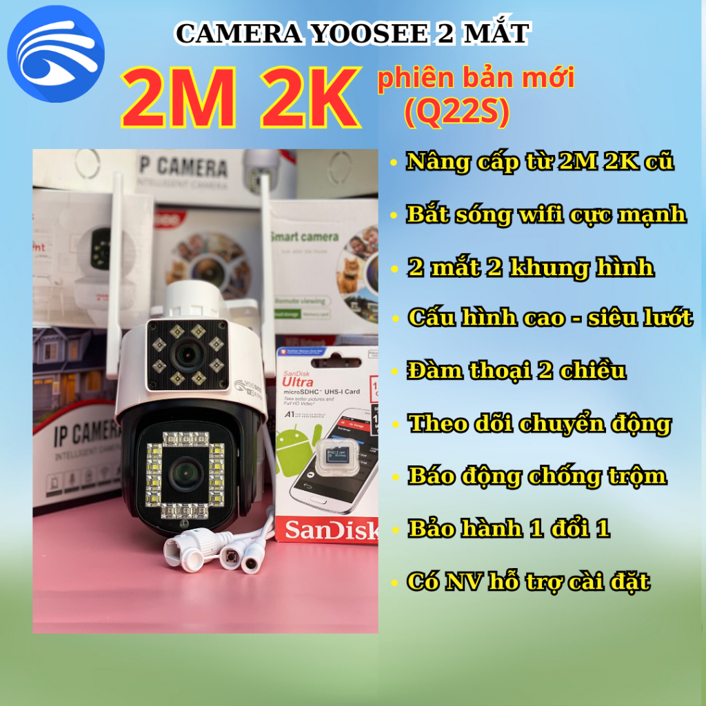 Camera YOOSEE ngoài trời xoay 2 mắt Q42D kèm thẻ nhớ - 2K siêu nét (BH 1 ĐỔI 1)