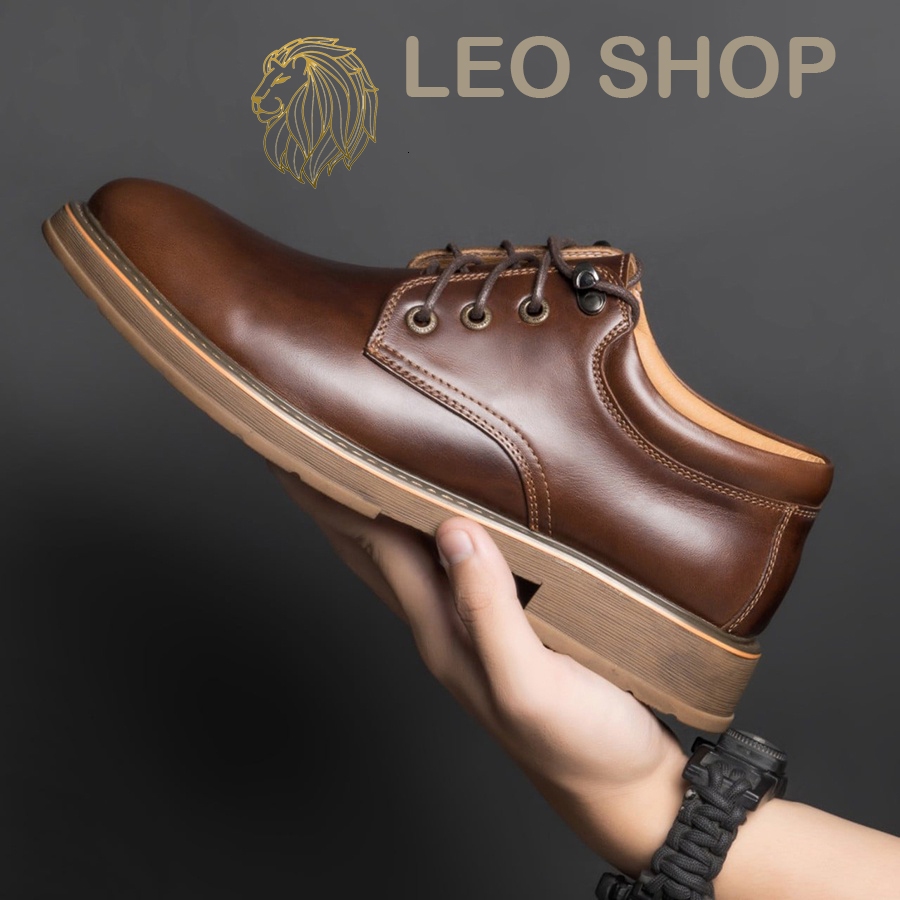 Giày Chunky Derby Nam cổ thấp buộc dây da xịn, Giày da tây nam Dr Martens phong cách công sở mũi tròn