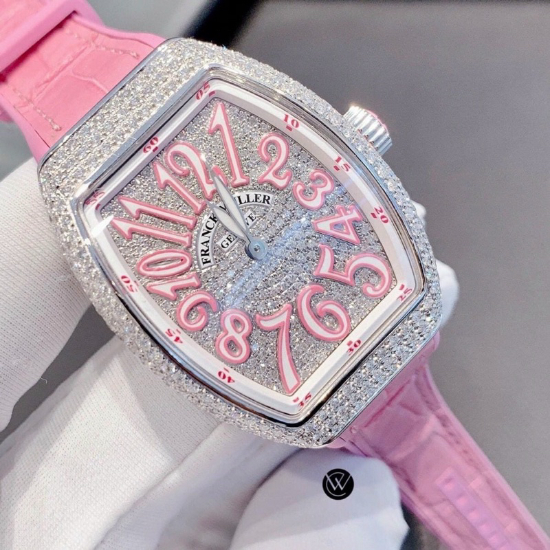 Đồng hồ Franck Muller Geneve V32 Day màu hồng đính full kim chuẩn máy thuỵ