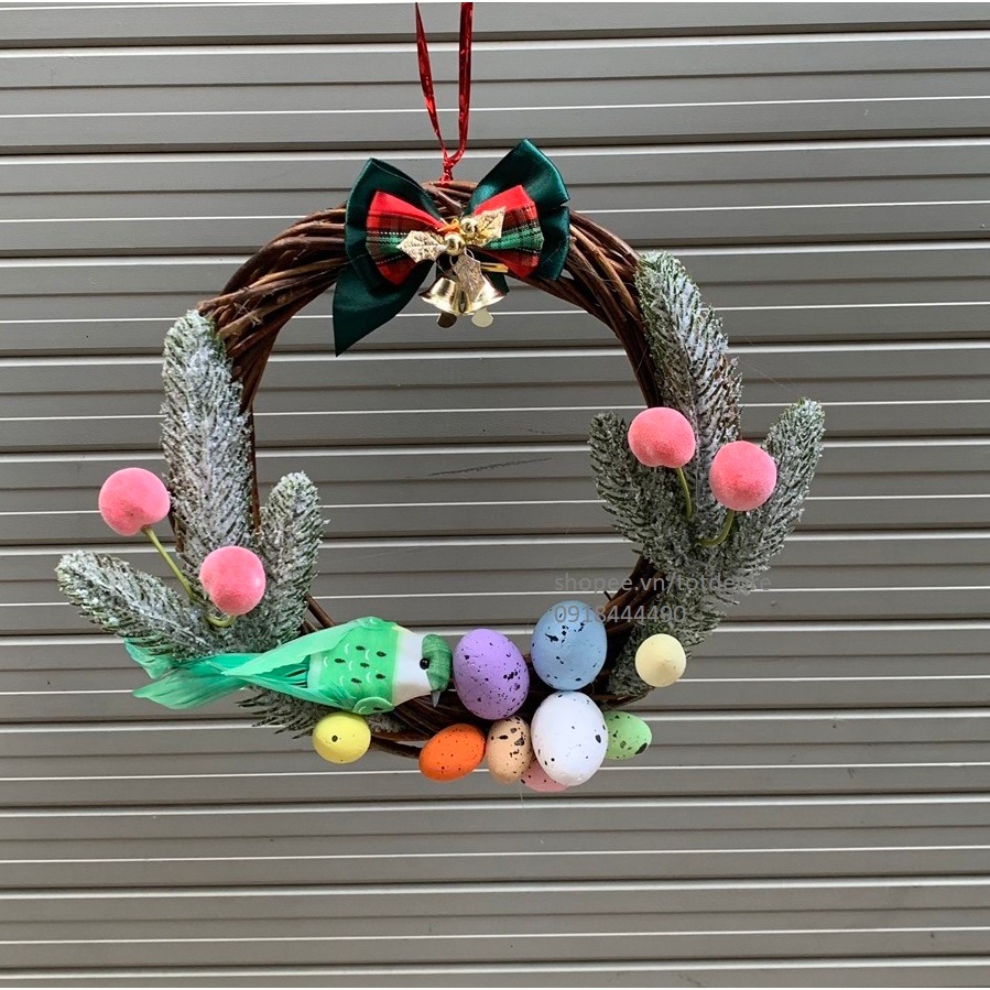 Vòng hoa Noel đẹp rẻ phong cách đơn giản sang trọng đường kính 20cm Vòng giáng sinh treo cửa