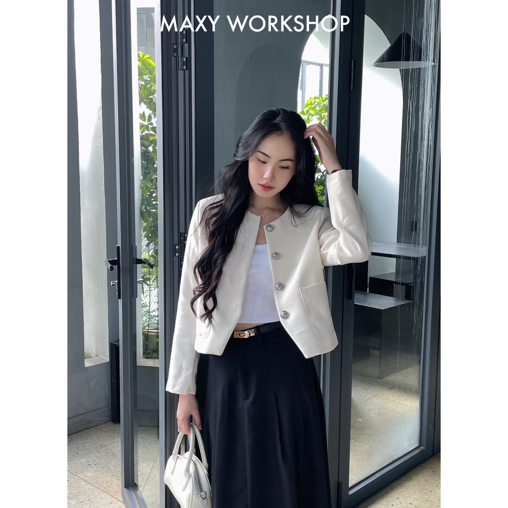 Áo dạ thu đông tay dài dáng croptop nút kiểu Tweed Jacket Maxy Workshop