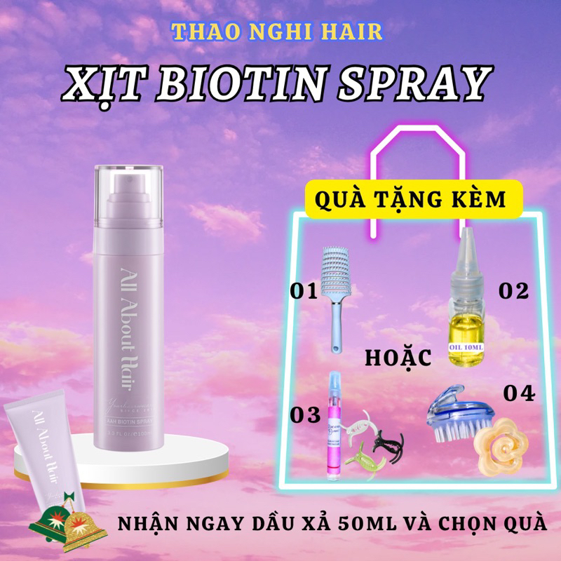 AAH XỊT MỌC TÓC BIOTIN SPRAY AAH ALL BOUT HAIR KÍCH MỌC TÓC SUÔN DÀI MỀM MƯỢT GIẢM RỤNG NHANH DÀI TÓC