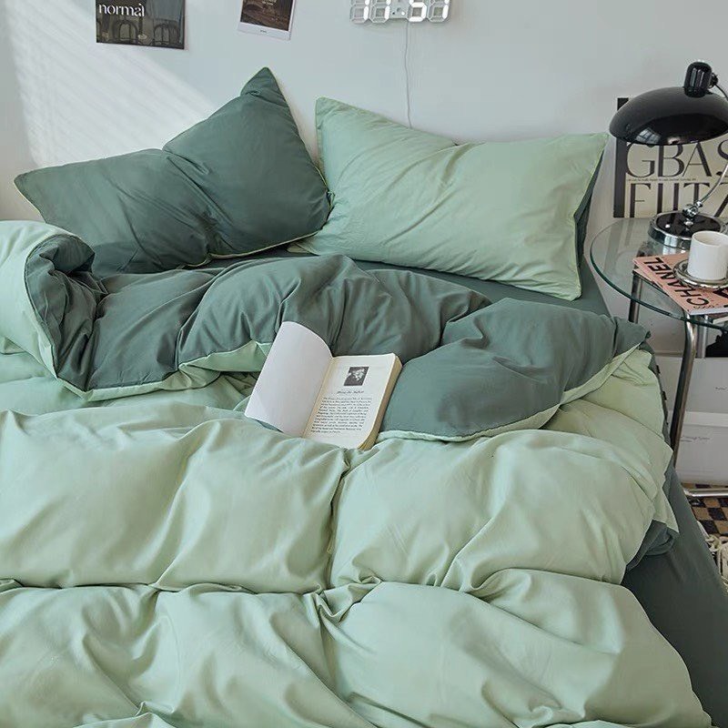 Bộ chăn ga gối cotton tici LIDACO notag - Cốm ga mint