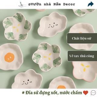Đĩa chấm, đĩa sứ đựng xốt, đĩa sứ mini họa tiết dễ thương