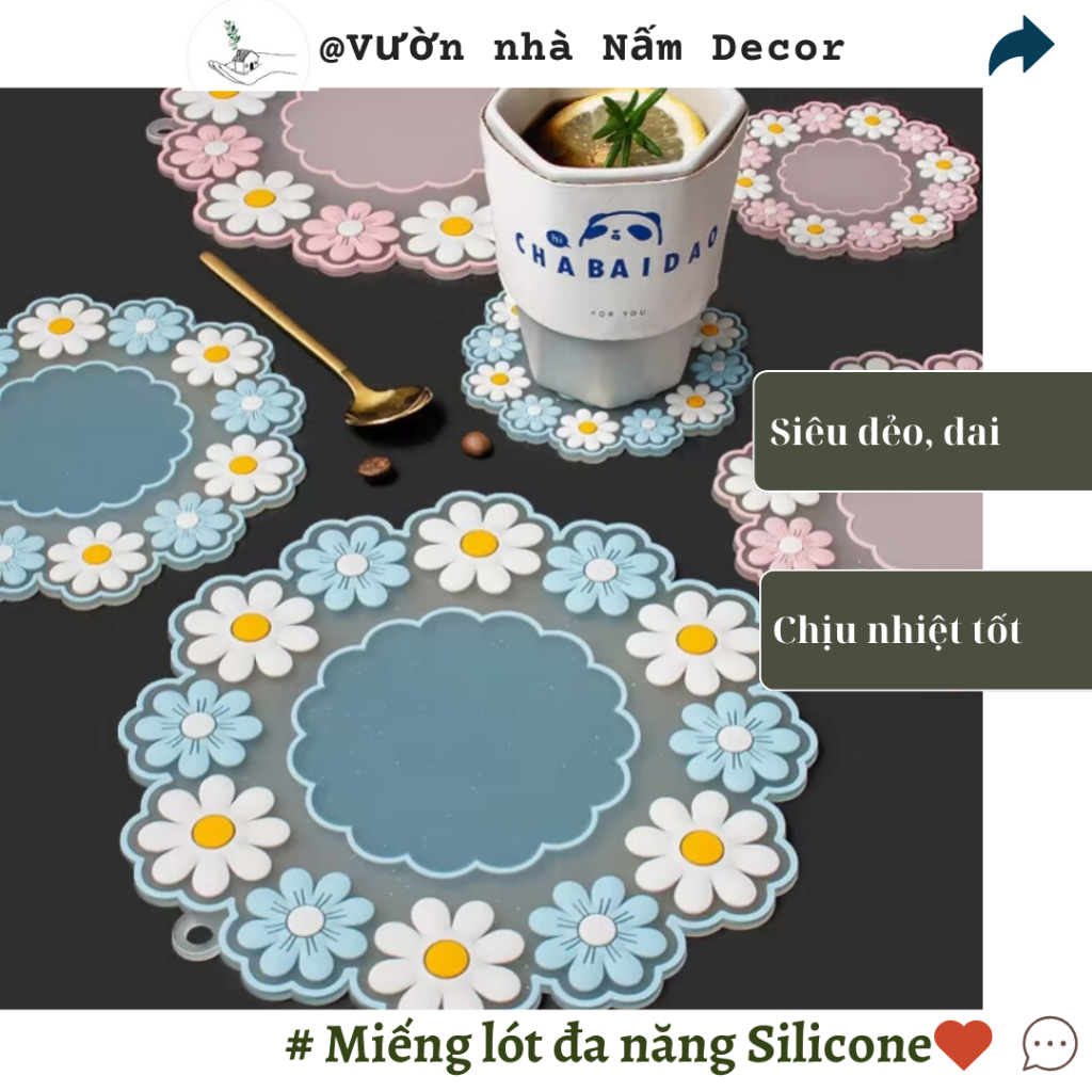 Miếng lót nồi silicone cách nhiệt đa năng nhiều công dụng trong một họa tiết Hoa trang trí bàn ăn