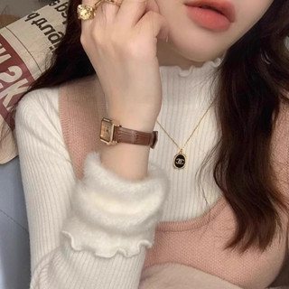 [ẢNH THẬT] SẴN Áo len giữ nhiệt LÓT LÔNG ấm dày dặn cổ viền bánh bèo tiểu thư 3 màu đen trắng be dễ phối cổ cao 3p basic