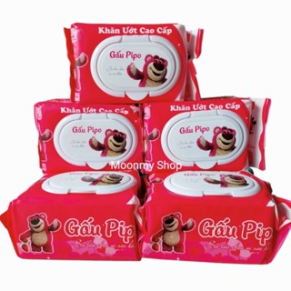  Thùng 10 gói khăn ướt GẤU DÂU PIPO gói to vải bi,không mùi,không paraben,khăn ướt baby wipes gói nặng 650 gram 
