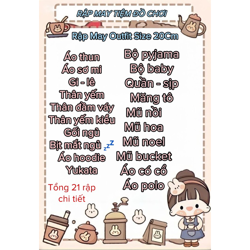 Rập giấy cố định may outfit quần áo cho doll bông size 20cm - 15cm