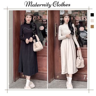 ĐẦM VÁY BẦU CÔNG SỞ MÙA ĐÔNG CHẤT LEN QUẢNG CHÂU CỔ 3 PHÂN DÁNG XÒE TIỂU THƯ N679 - ĐẦM BẦU BABYDOLL XINH