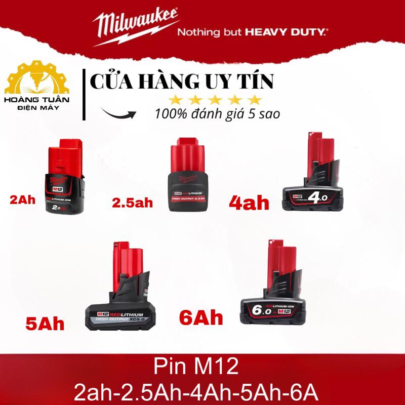 Milwaukee 12V 2Ah-3Ah-4Ah-5Ah-6Ah New-Hoàng Tuấn Điện Máy