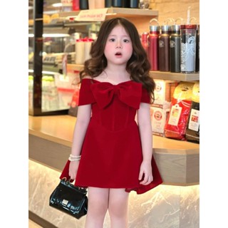 Váy Bé Gái HML NHUNG ĐỎ NƠ Siêu Xinh Đầm Bé Gái size Đại 1 2 3 4 5 6 7 8 9 10 tuổi