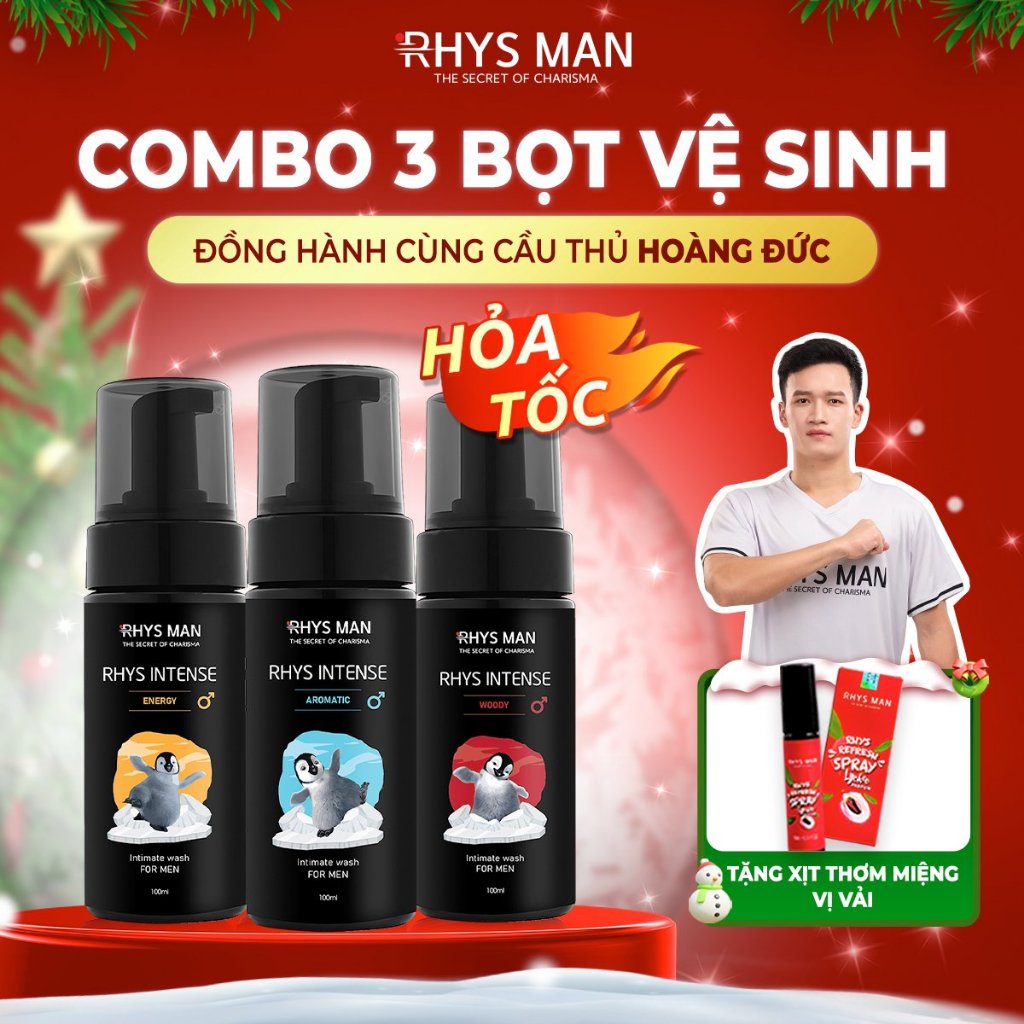 Combo Bọt vệ sinh nam giới RHYS MAN Rhys Intense 100ml/chai - Bộ 3 hương