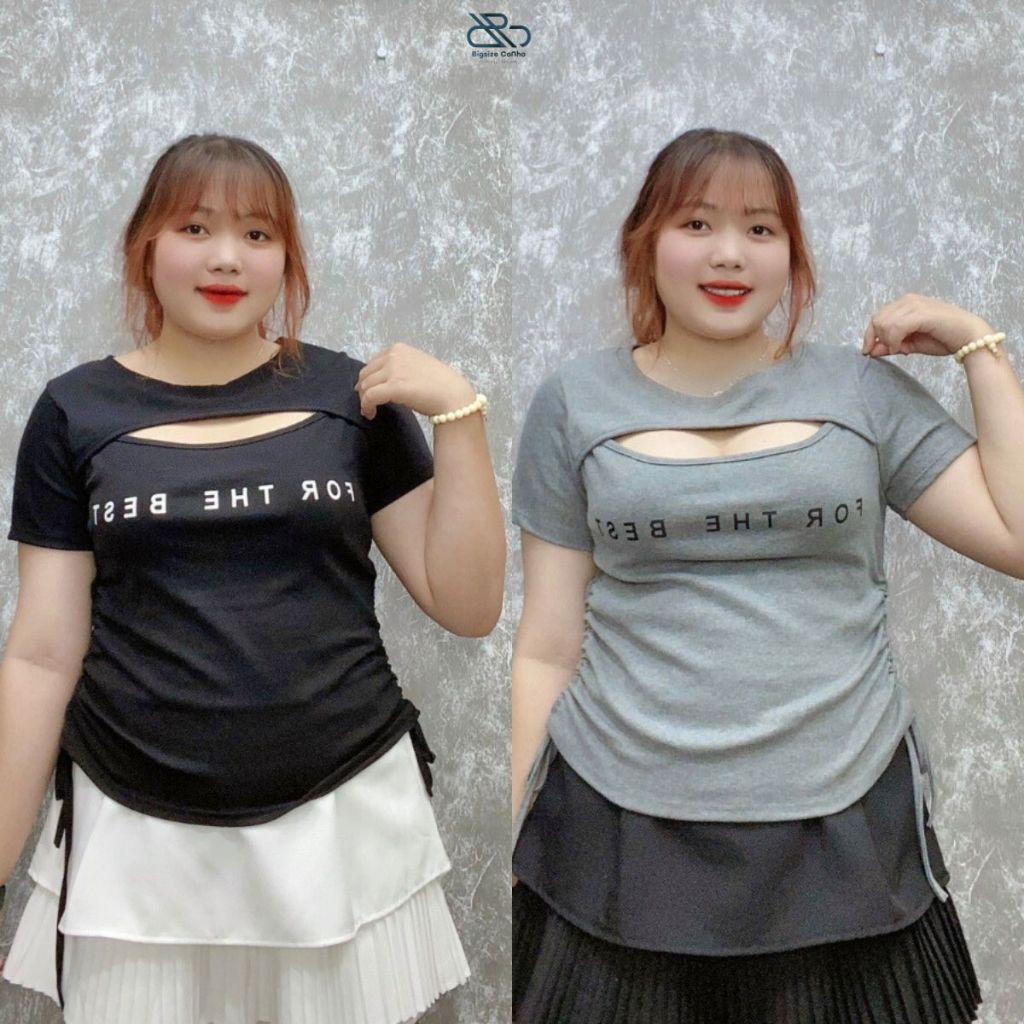 Áo Thun Tay Ngắn Xẻ Ngực Bigsize Cô Nhỏ Kiểu Croptop Có Dây Rút Hai Bên Vải Co Giãn Thoải Mái Sang Trọng Thanh Lịch TNXN