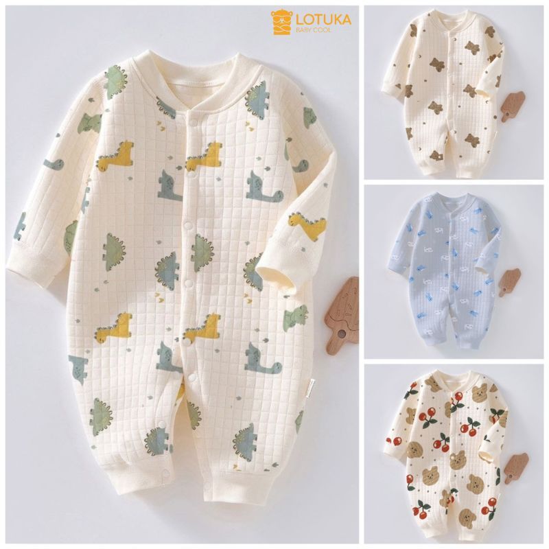 Bodysuit LOTUKA Trần Bông 3 Lớp Ấm Áp Cho Bé, Body Dài Tay In Hình Dễ Thương, Bộ Liền Thân Cho Bé Trai Bé Gái 3-12kg