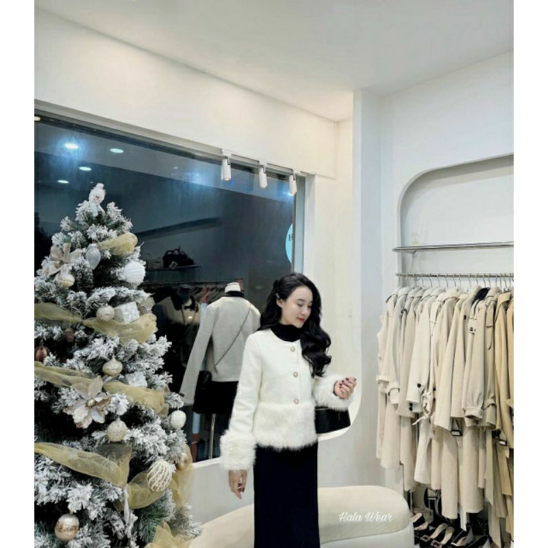 SET VÁY CỔ LỌ KÈM KHOÁC NGOÀI LÔNG XINH