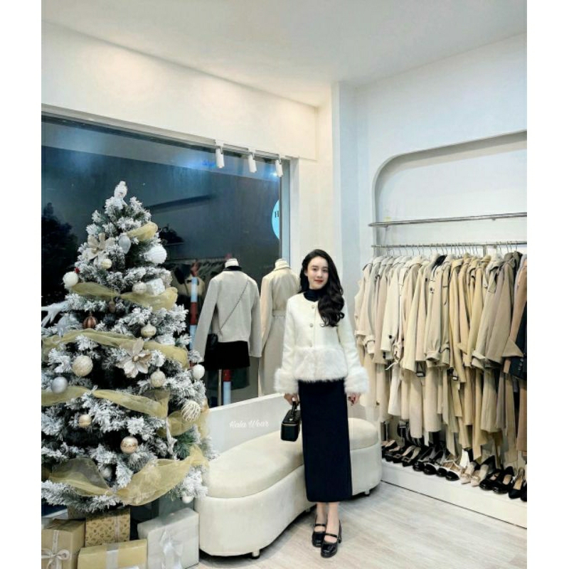 SET VÁY CỔ LỌ KÈM KHOÁC NGOÀI LÔNG XINH