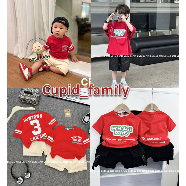 SIZE ĐẠI 8-26KG: Bộ áo phông đỏ WE MATCH, CHICAGO quần kaki túi hộp xịn xò, khỏe khoắn cho bé trai - BAPQK