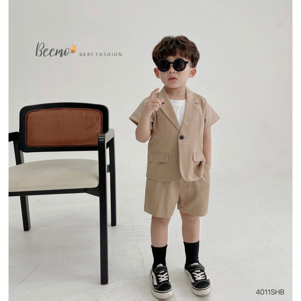 Bộ vest cộc tay bé trai, bộ com lê trơn màu cộc tay sang chảnh hàng thiết kế Beemo (không có áo trong)