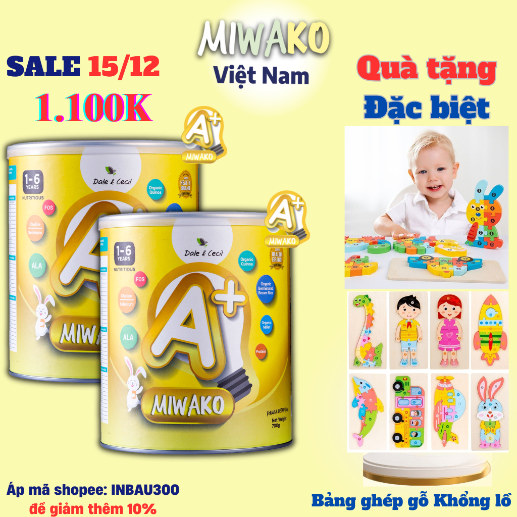 [Mã INBAU300 giảm 10% đơn 250K]Sữa Công Thức Hạt Thực Vật Hữu Cơ MIWAKO A+ 700g Vị Vani x 2 Hộp Date 29/04/2025