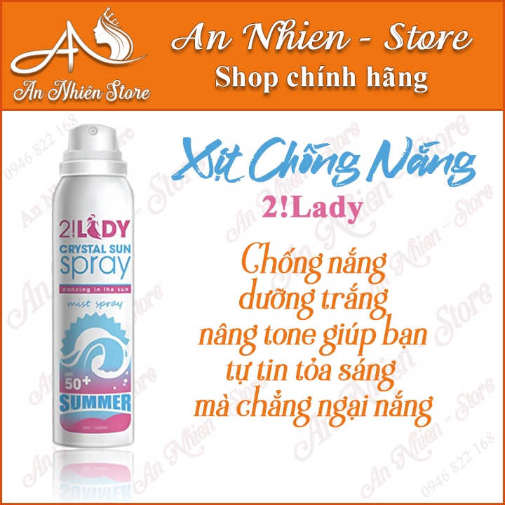 Xịt chống nắng, trắng da toàn thân 2Lady Magic Skin Crytal Sun Spay không trôi trong nước,không vân viền