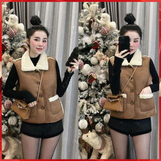    Hàng QC Loại 1   Áo gile da lộn lót lông có thể mặc 2 mặt phong cách trẻ trung - áo gile nữ 