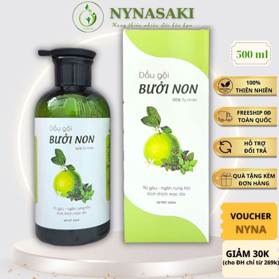 Dầu gội bưởi non thảo dược giảm rụng tóc kích thích mọc tóc, sạch gàu nấm ngứa 500ml