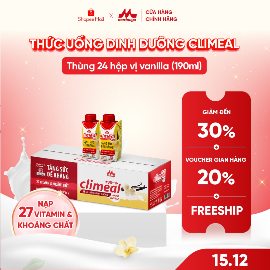 Climeal - Thức uống dinh dưỡng - Thùng 24 hộp 190ml - Hương vanilla
