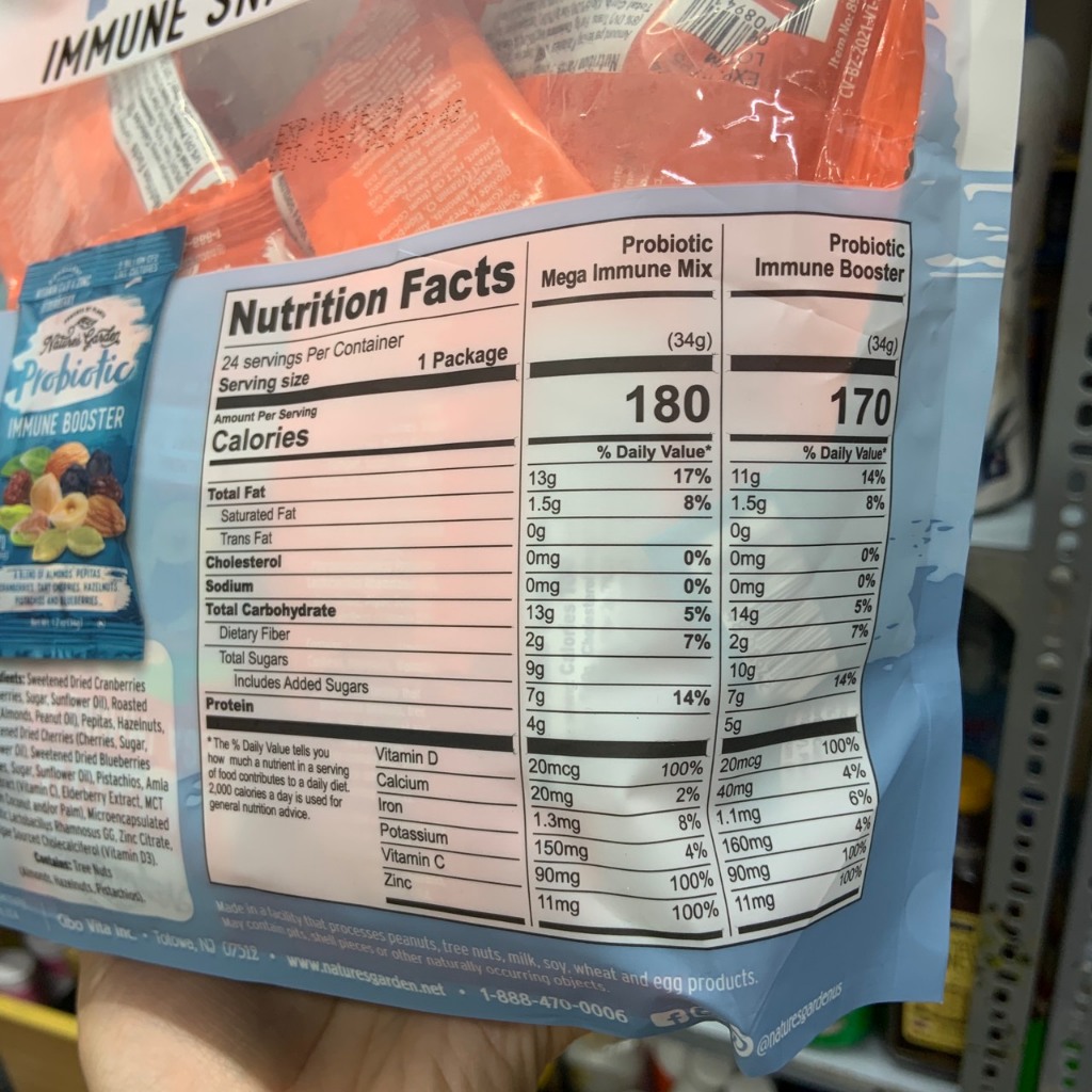 Hạt mix tổng hợp và trái cây sấy date 10/24 Nature's Garden Probiotic Immune Snack Packs - EDS Mart