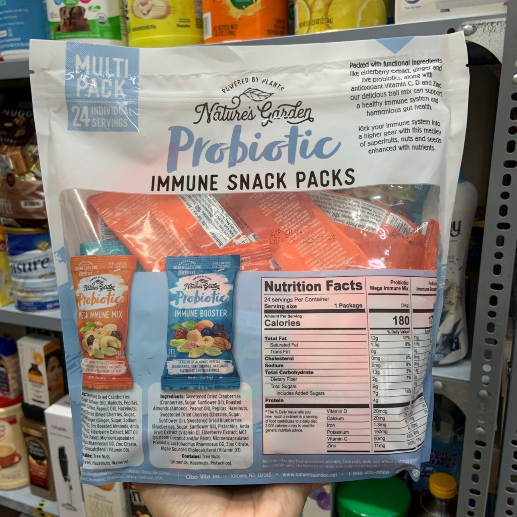 Hạt mix tổng hợp và trái cây sấy date 10/24 Nature's Garden Probiotic Immune Snack Packs - EDS Mart