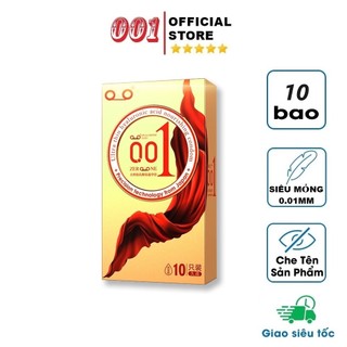 Bao cao su 0.01 Thin Square Gold, Hộp 10 chiếc, Gai+Gân nổi đặc biệt, Gel bôi trơn gốc nước, kéo dài thời gian
