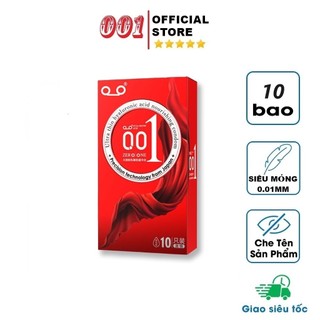 Bao cao su 0.01 Thin Square Red, Hộp 10 chiếc, bcs gân gai siêu mỏng kéo dài thời gian, an toàn chính hãng - 001STORE