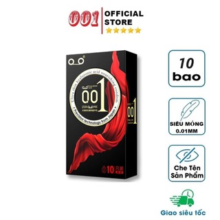 Bao cao su 0.01 Thin Square Black ôm sát, Hộp 10 chiếc, bcs trơn siêu mỏng dẫn nhiệt nhanh, chính hãng - 001STORE
