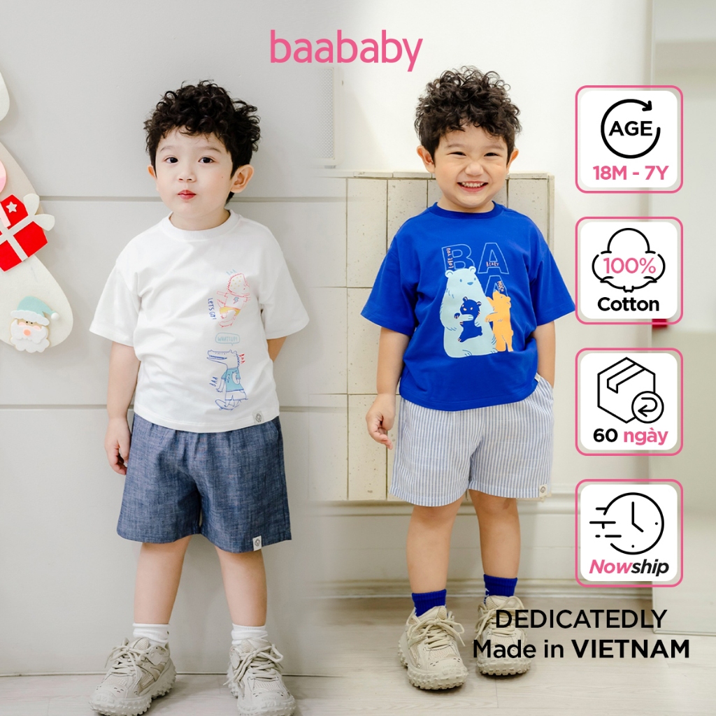 Áo thun bé trai, áo thun form rộng cho bé trai cotton in hình dễ thương cho bé từ 1 tuổi - 7 tuổi Baa Baby B-BT-AT30N