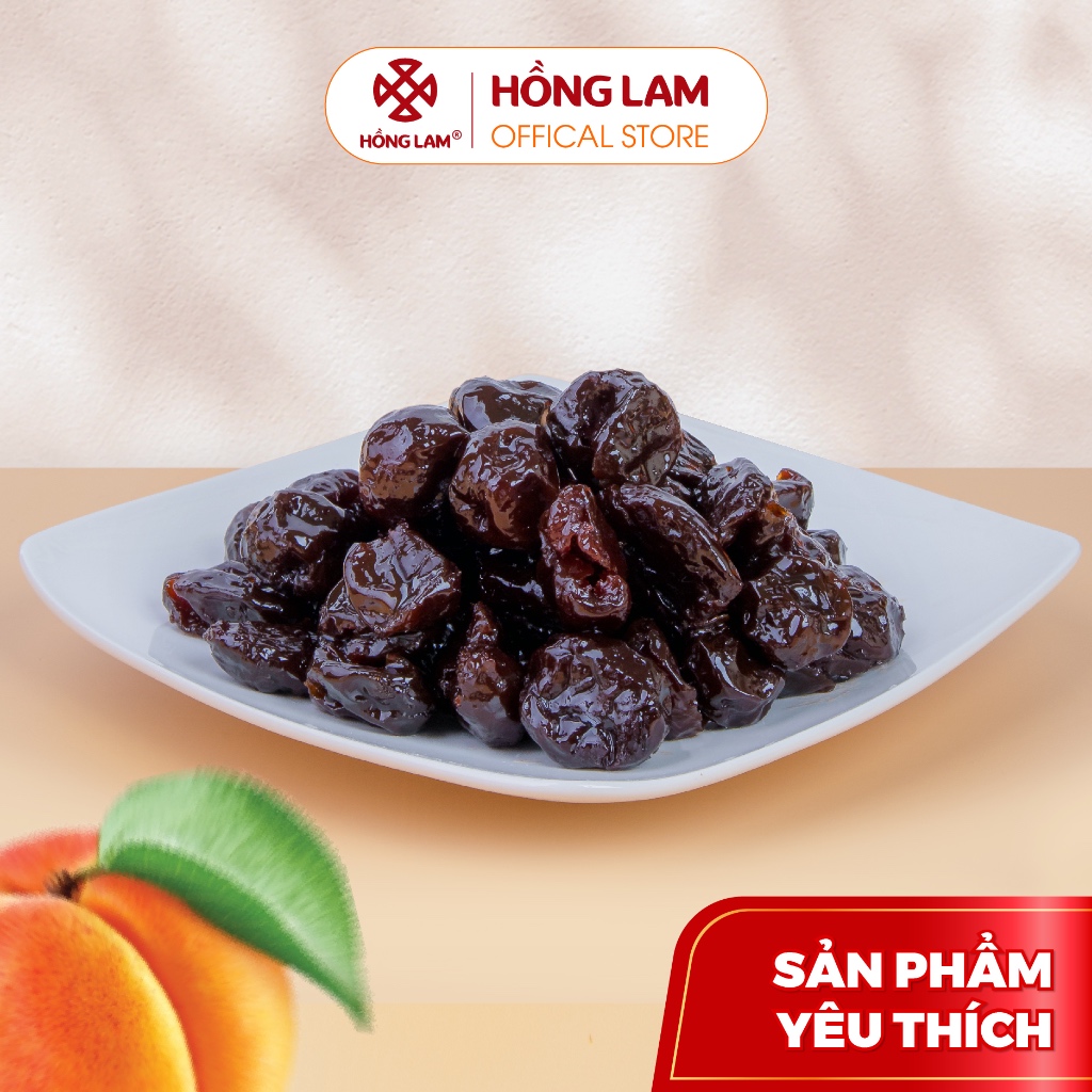 Ô mai (xí muội) mận dẻo không hạt Hồng Lam hộp (200gr, 300gr, 500gr). Có vị chua, ngọt, dẻo