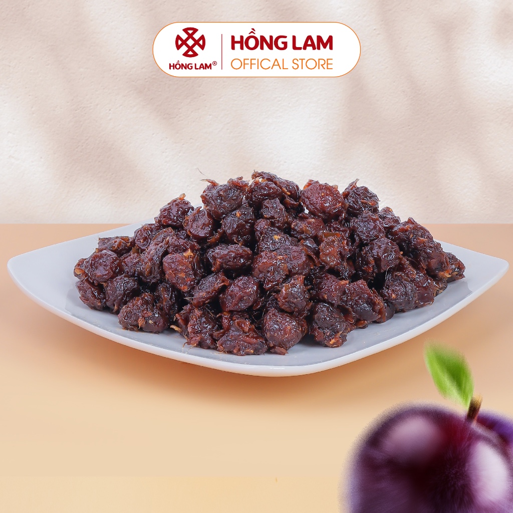 Ô mai (xí muôi) mận cơm xào gừng Hồng Lam, dạng hộp (200gr, 300gr, 500gr). Có vị chua, ngọt , cay dịu của gừng