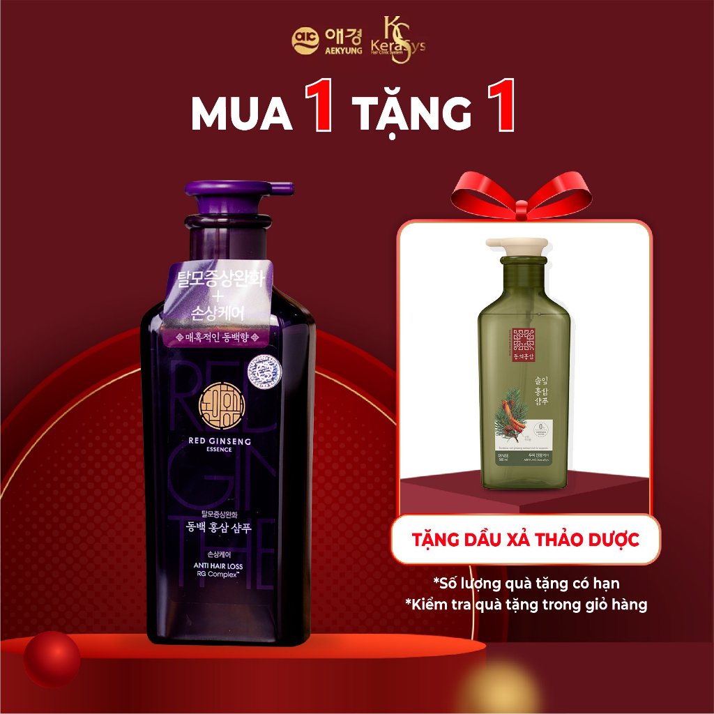 Dầu gội thảo dược Dong Ui Hong Sam Camellia Hàn Quốc tinh chất hoa trà ngăn rụng tóc, phục hồi tóc hư tổn nặng 500ml