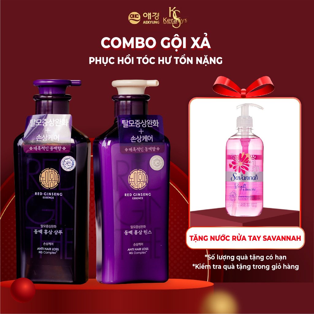Cặp dầu gội xả thảo dược Dong Ui Hong Sam Camellia Hàn Quốc tinh chất hoa trà ngăn rụng tóc, phục hồi tóc hư tổn nặng