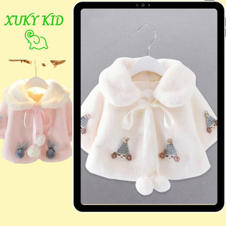 Áo khoác lông xukykid, áo khoác choàng phối họa tiết ngộ nghĩnh đáng yêu cho bé