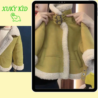 Áo khoác da lộn xukykid, áo khoác da lộn lót lông cừu dày dặn cực ấm cho bé