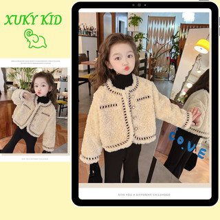 Áo khoác cardigan lông cừu xukykid, áo khoác lông cừu dày dặn phối viền thời trang mùa đông cho bé