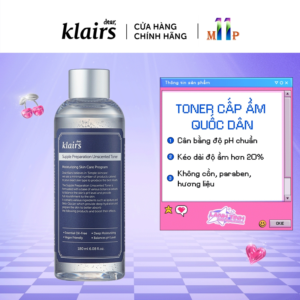 Nước hoa hồng Dear, Klairs Supple Preparation Unscented Toner 180ml
