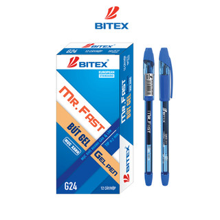 Hộp 12 Bút Gel Bitex G24 Mực Xanh Đen Đỏ 0.7mm Nét Viết Êm Trơn Nhanh Khô 
